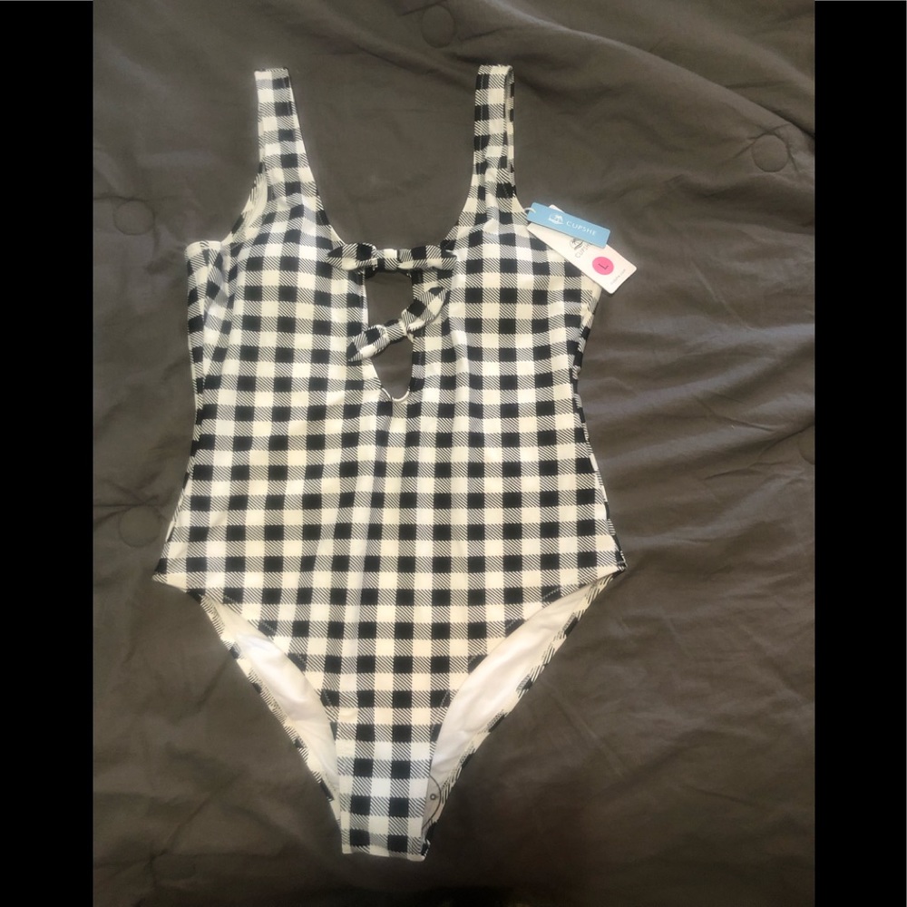 Cupshe black white checkered one piece NWT large